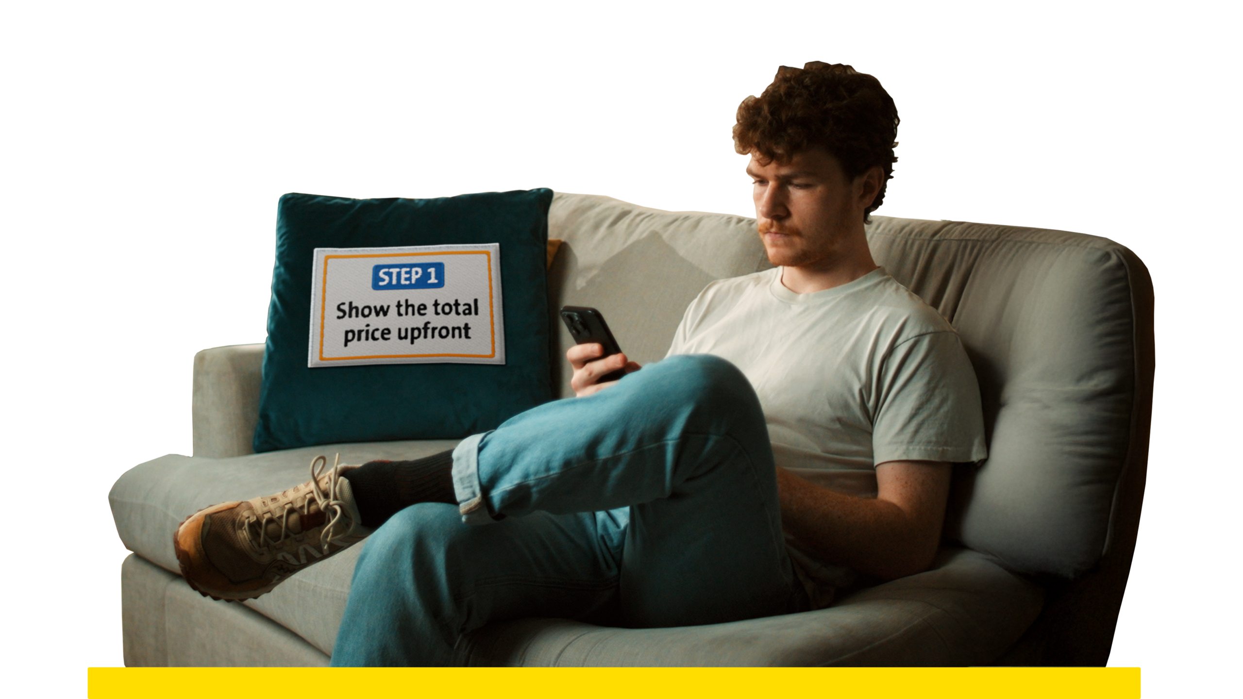 Step 1 show the total price upfront. Many holds phone while scrolling