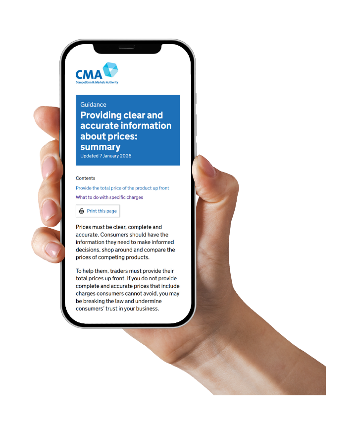 Hand holding phone displaying example guidance page.
